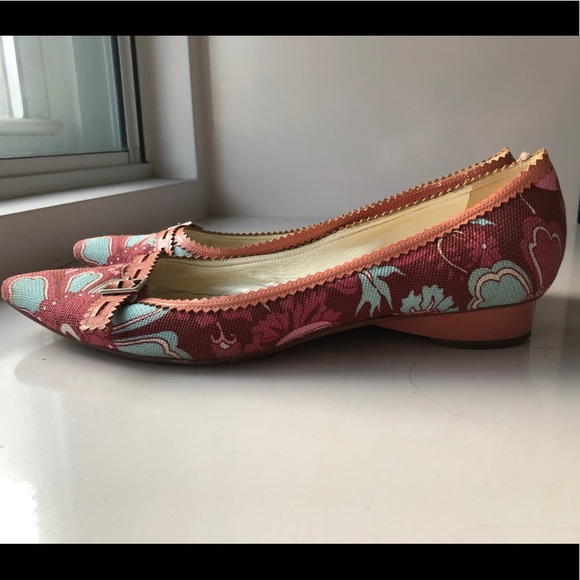 Casadei Floral Print Canvas & Leather Trim Flats 9 - Picture 3 of 7